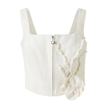 Ivory Bluz Korseli, %100 Keten Aplikasyonlu