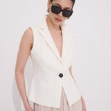 Ivory Yelek %100 Keten Punto Dikiş Detaylı