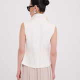 Ivory Yelek  %100 Keten Punto Dikiş Detaylı