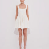 Ivory Kısa Elbise %100 Keten Punto Dikiş Detaylı