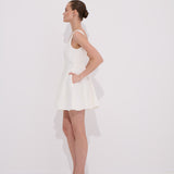 Ivory Kısa Elbise %100 Keten Punto Dikiş Detaylı