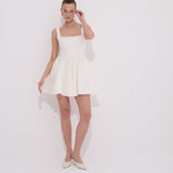 Ivory Kısa Elbise %100 Keten Punto Dikiş Detaylı