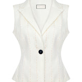 Ivory Yelek  %100 Keten Punto Dikiş Detaylı