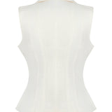 Ivory Yelek  %100 Keten Punto Dikiş Detaylı