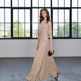 Neutral Edit Dökümlü Uzun Elbise