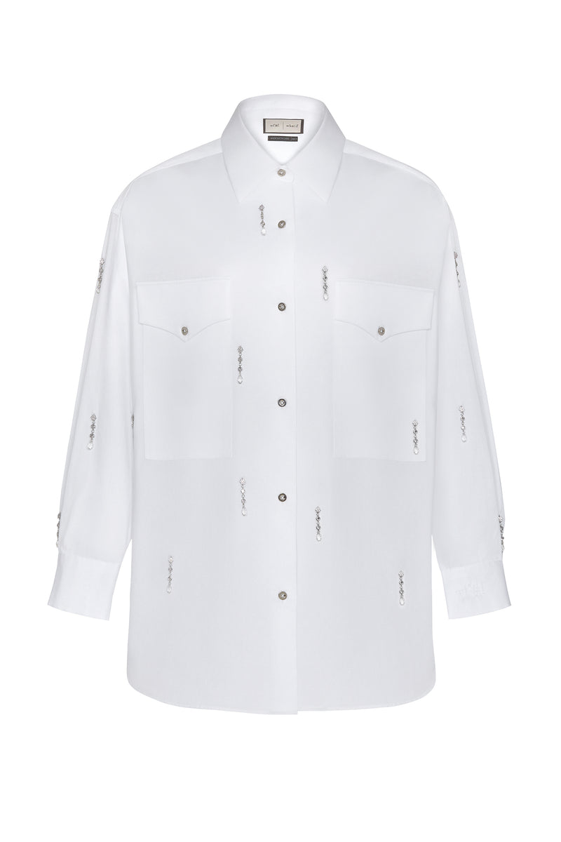 Teardrop Gömlek Damla Swarovski Taş Detaylı %100 Koton