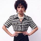 Vichy Patterned Crop Jacket