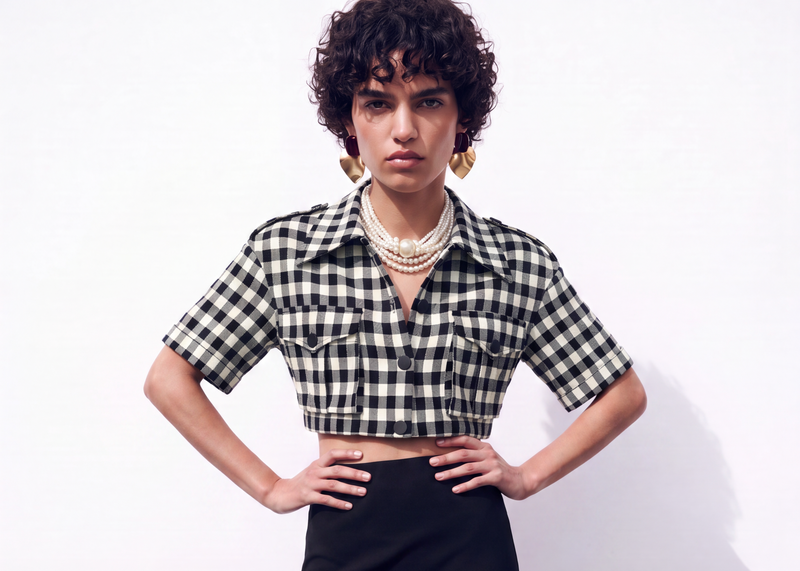 Vichy Patterned Crop Jacket
