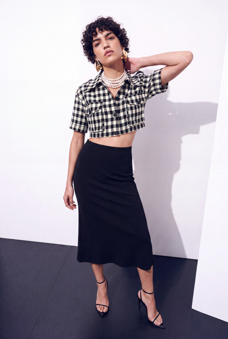 Vichy Patterned Crop Jacket
